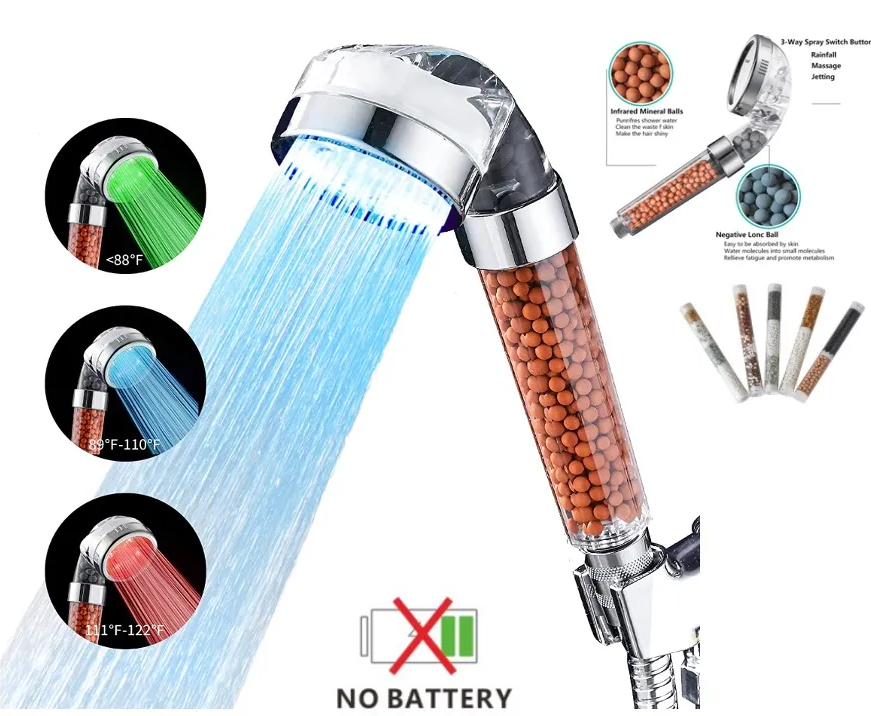 Color change shower head with filter