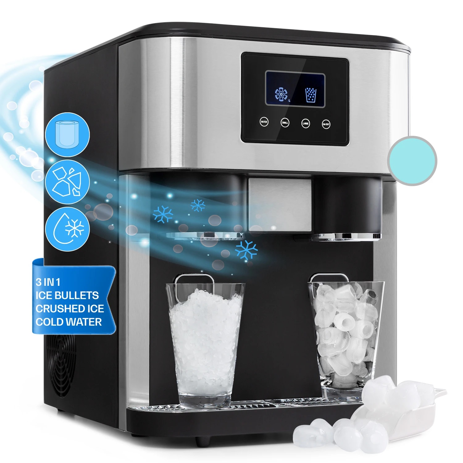 Bullets/Crushed Ice/Cold Water 3-in-1 Ice Maker 