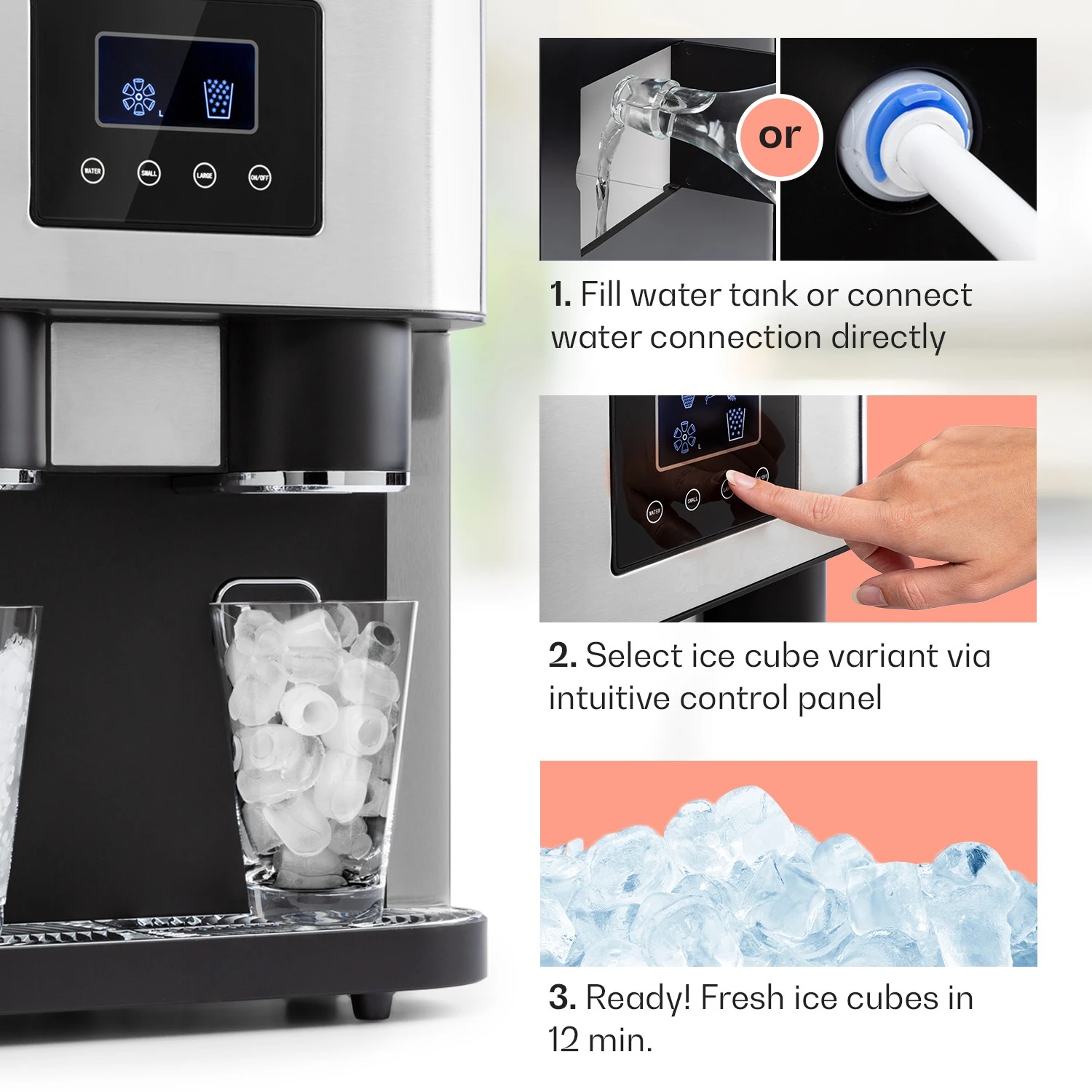 Bullets/Crushed Ice/Cold Water 3-in-1 Ice Maker 