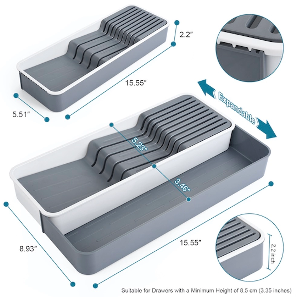 Expandable Knife Drawer Organizer Tray