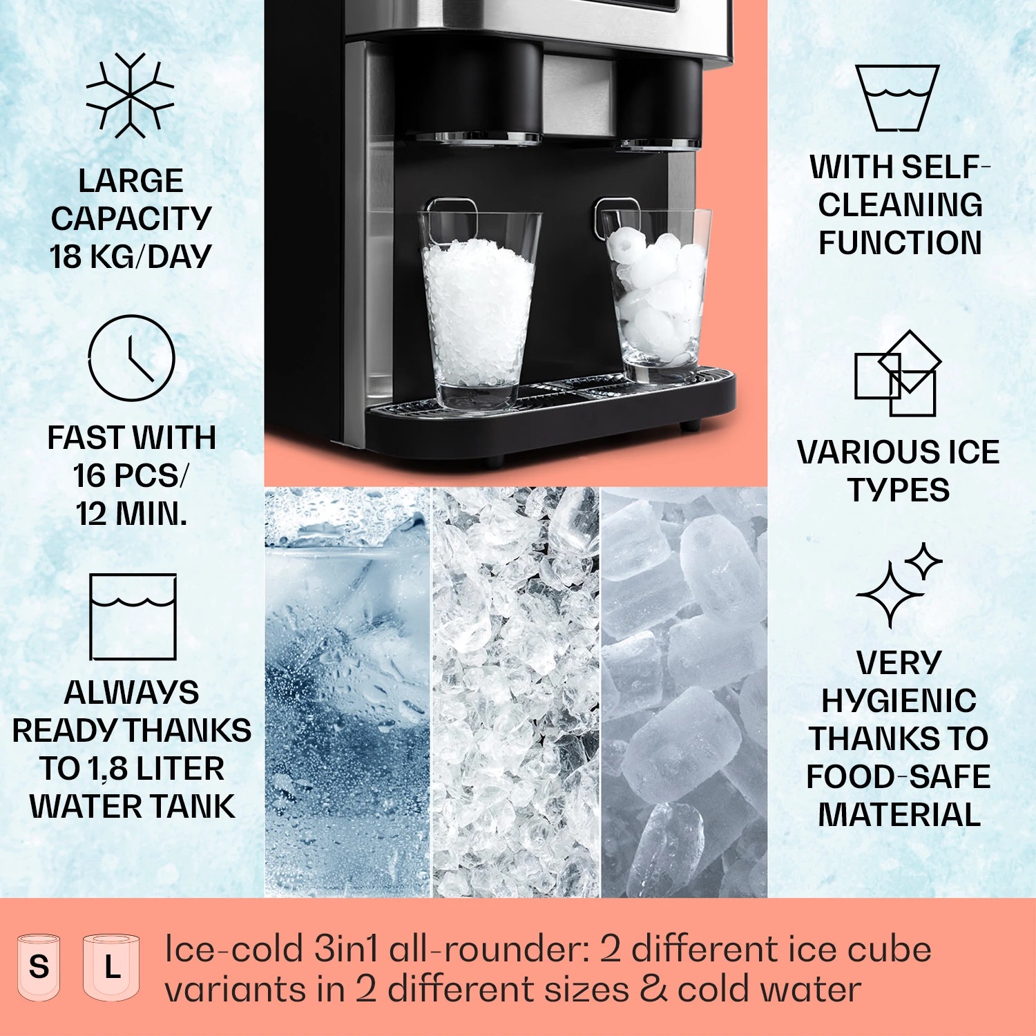 Bullets/Crushed Ice/Cold Water 3-in-1 Ice Maker 